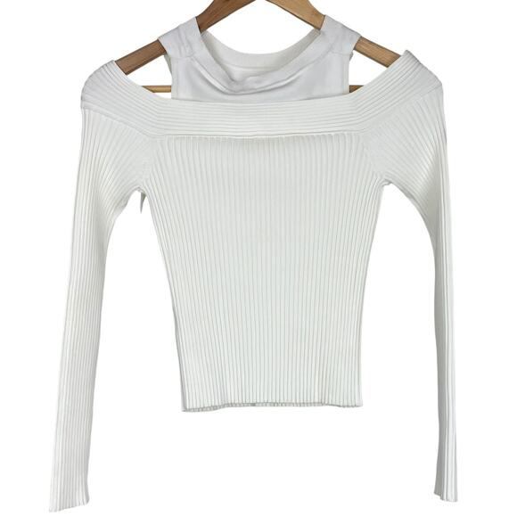 Jonathan Simkhai NWT Mandy Cut Out Cold Shoulder Ribbed Sweater Top White Size M - Picture 5 of 11